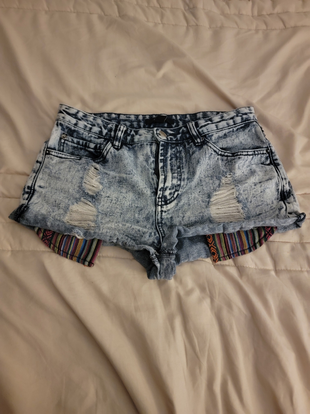 Forever 21 Light Blue Acid Wash Denim Shorts with Striped Inner Panels